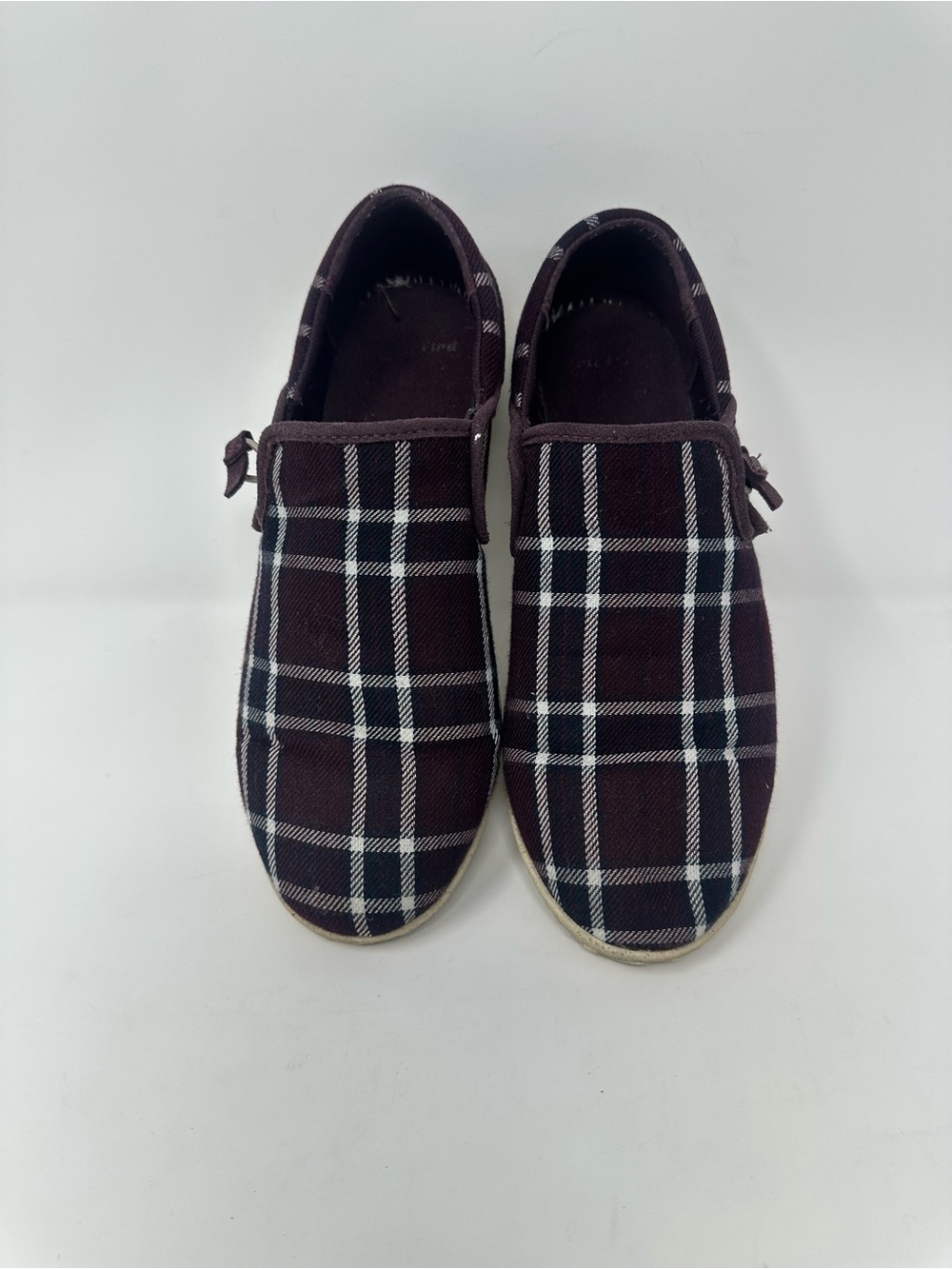 Patagonia Kula Button Shoes Womens 8M Wine Tasting Plaid Purple Canvas Sneakers